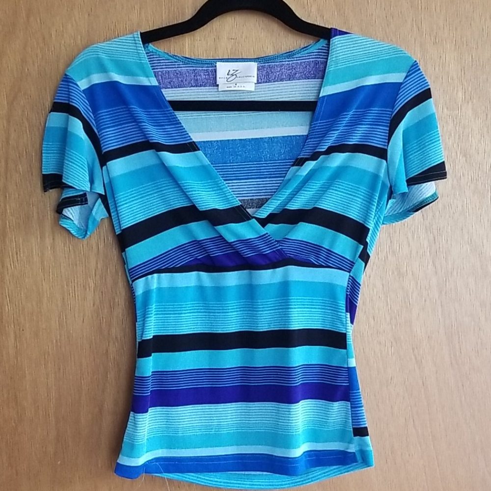 Shades of Black and Blue V-Neck Blouse